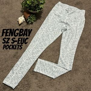 Fengbay WorkOut Tights-Sz S-White & Gray-Pockets-EUC